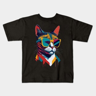 Retro Cool Cat: Vintage Vibes and Feline Flair Kids T-Shirt